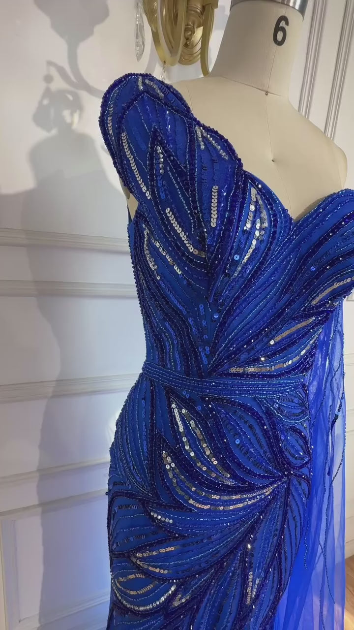 Luxury Royal Blue One Shoulder Mermaid Evening Dress LA72869
