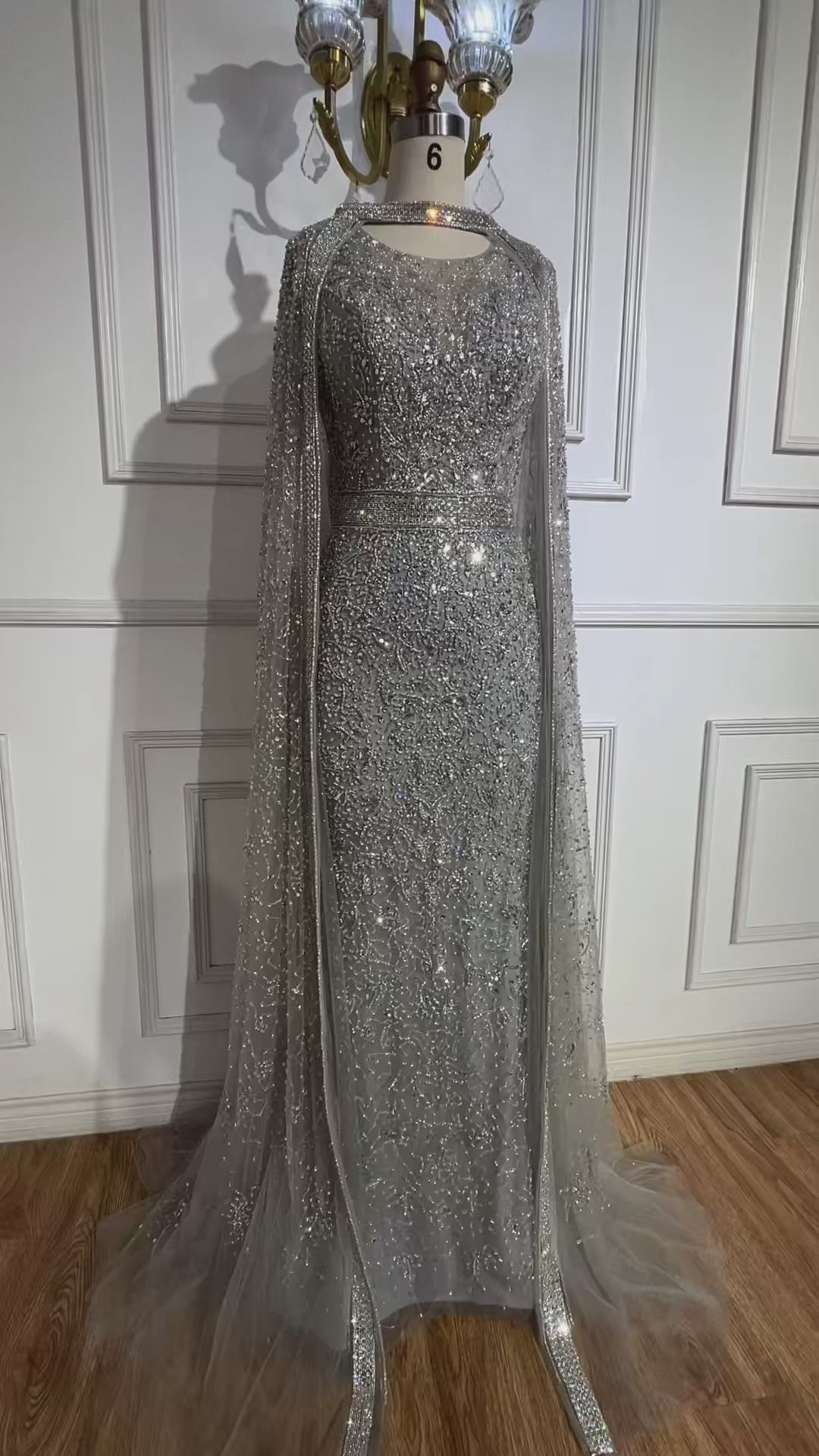 Luxury Gray Arabic Mermaid Evening Dress with Cape LA72180
