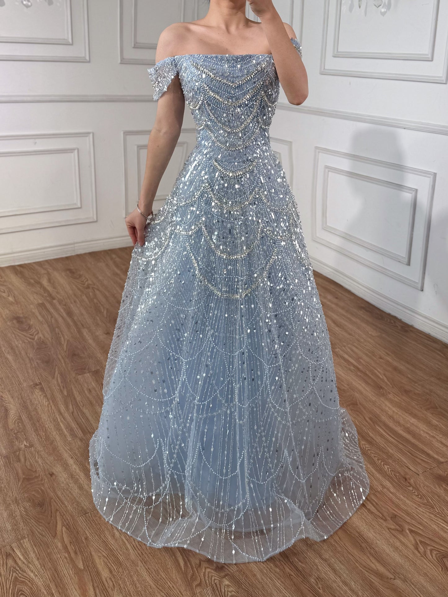 Luxury Nude A-Line Evening Dress with Pearls and Crystals LA72983A