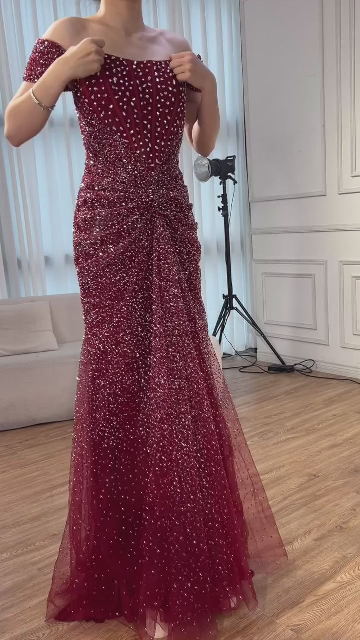 Luxury Designer Beaded Silver Nude Mermaid Evening Dress LA72905