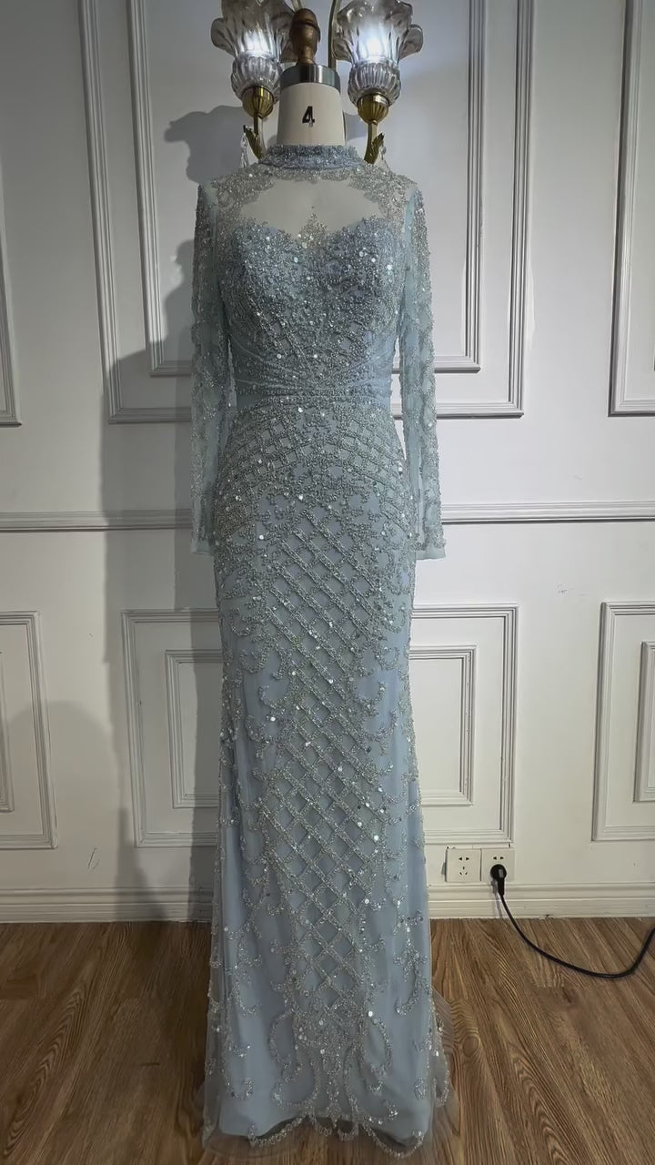 Caramel Beaded High Neck Mermaid Evening Dress Plus Size LA71747A