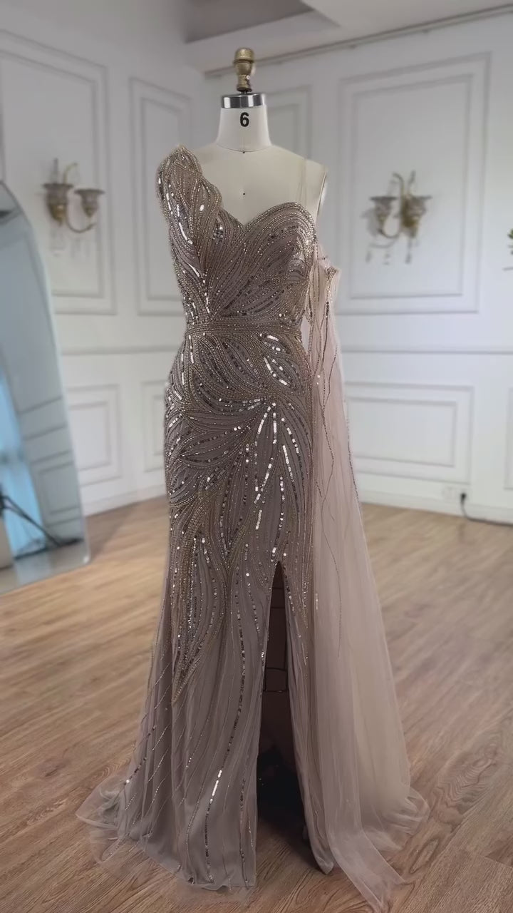 Luxury Royal Blue One Shoulder Mermaid Evening Dress LA72869