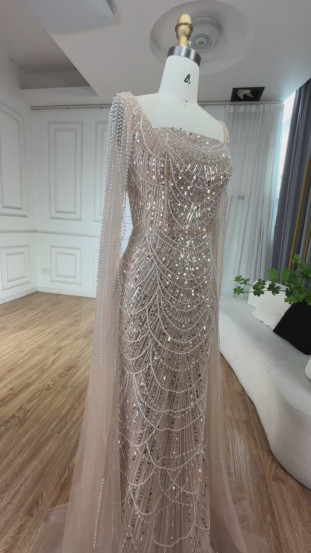 Luxury Arabic Mermaid Evening Dress with Cape Sleeves Plus SizeLA72590A