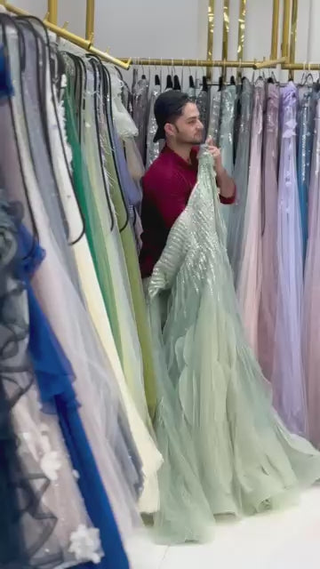 Luxury Sage Green A lina Evening Dress With Cape LA72984
