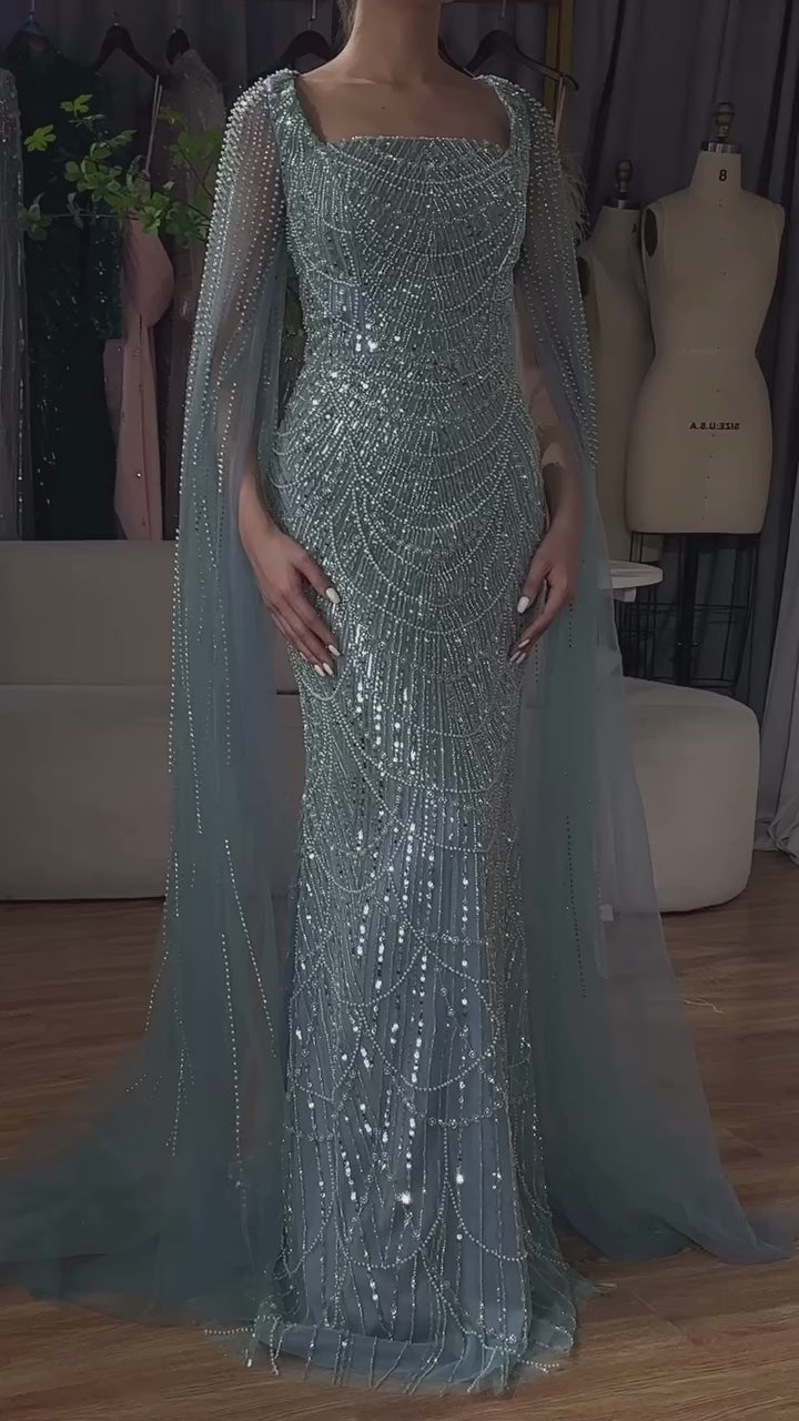 Luxury Arabic Mermaid Evening Dress with Cape Sleeves Plus SizeLA72590A