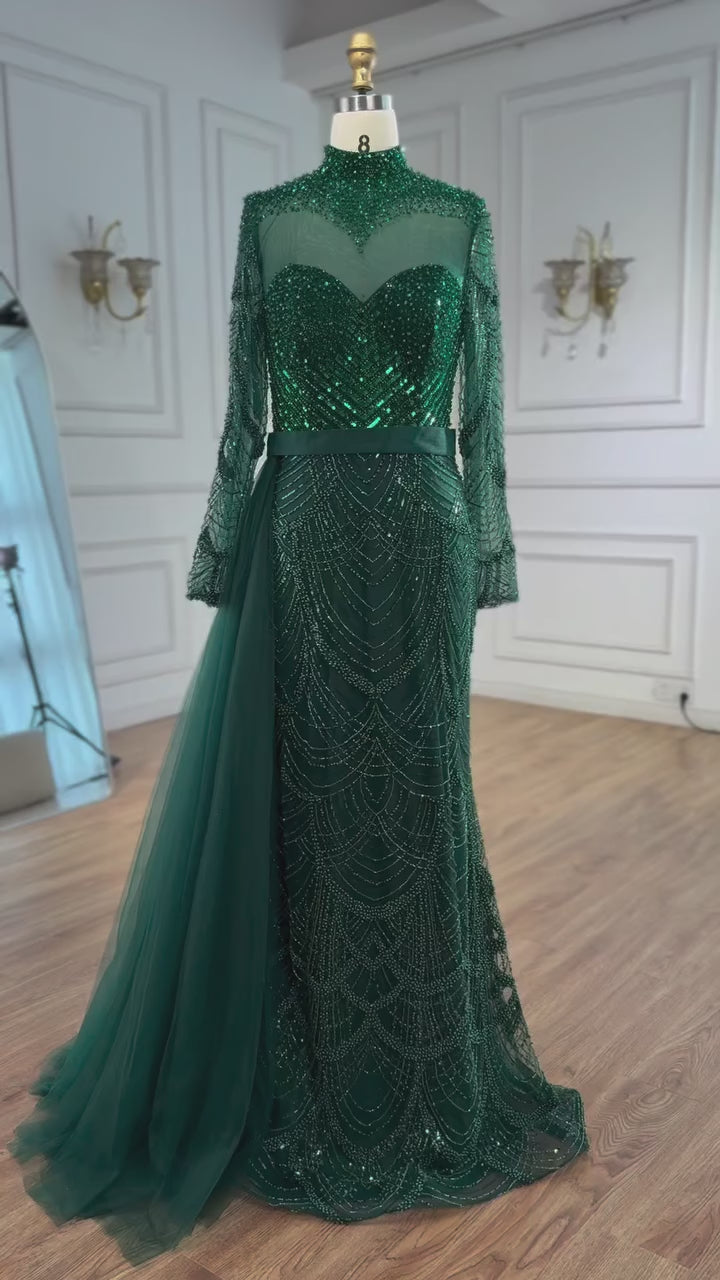 Luxury Brown Beaded Mermaid Evening Dress with Side Overskirt LA71913A
