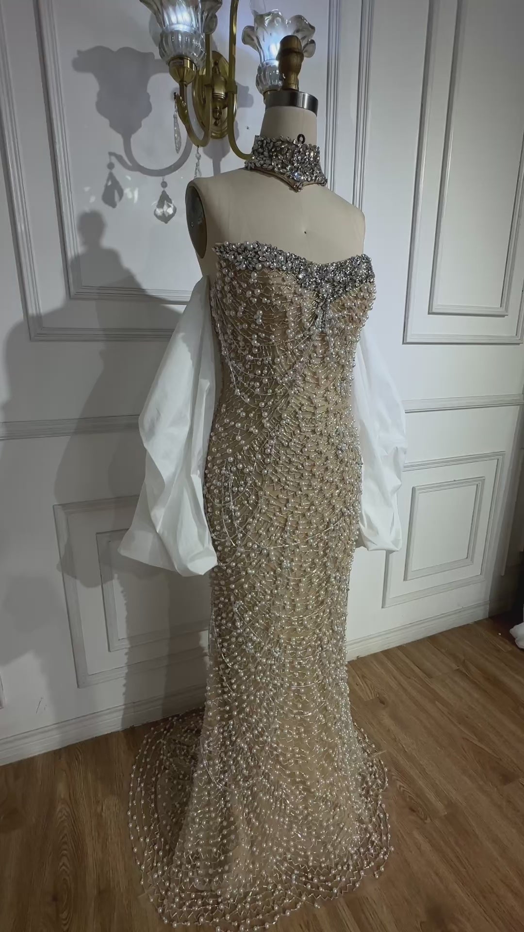Luxury White Nude Beaded Mermaid Evening Dress LA72802