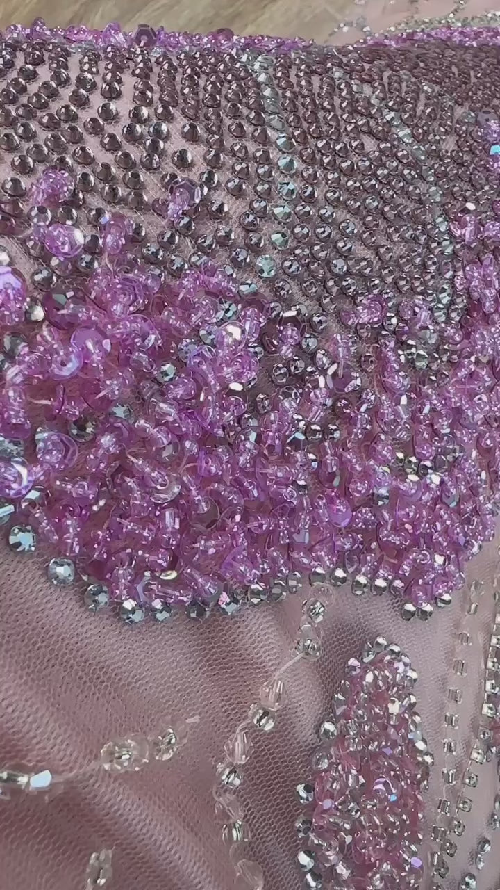 Luxury Designer Dreamy Pink Evening Dress With Cape Sleeves LA72850