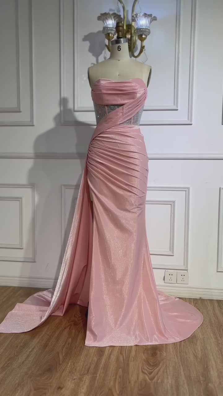 Elegant Pink Glitter Prom Dress with Slit LA72997