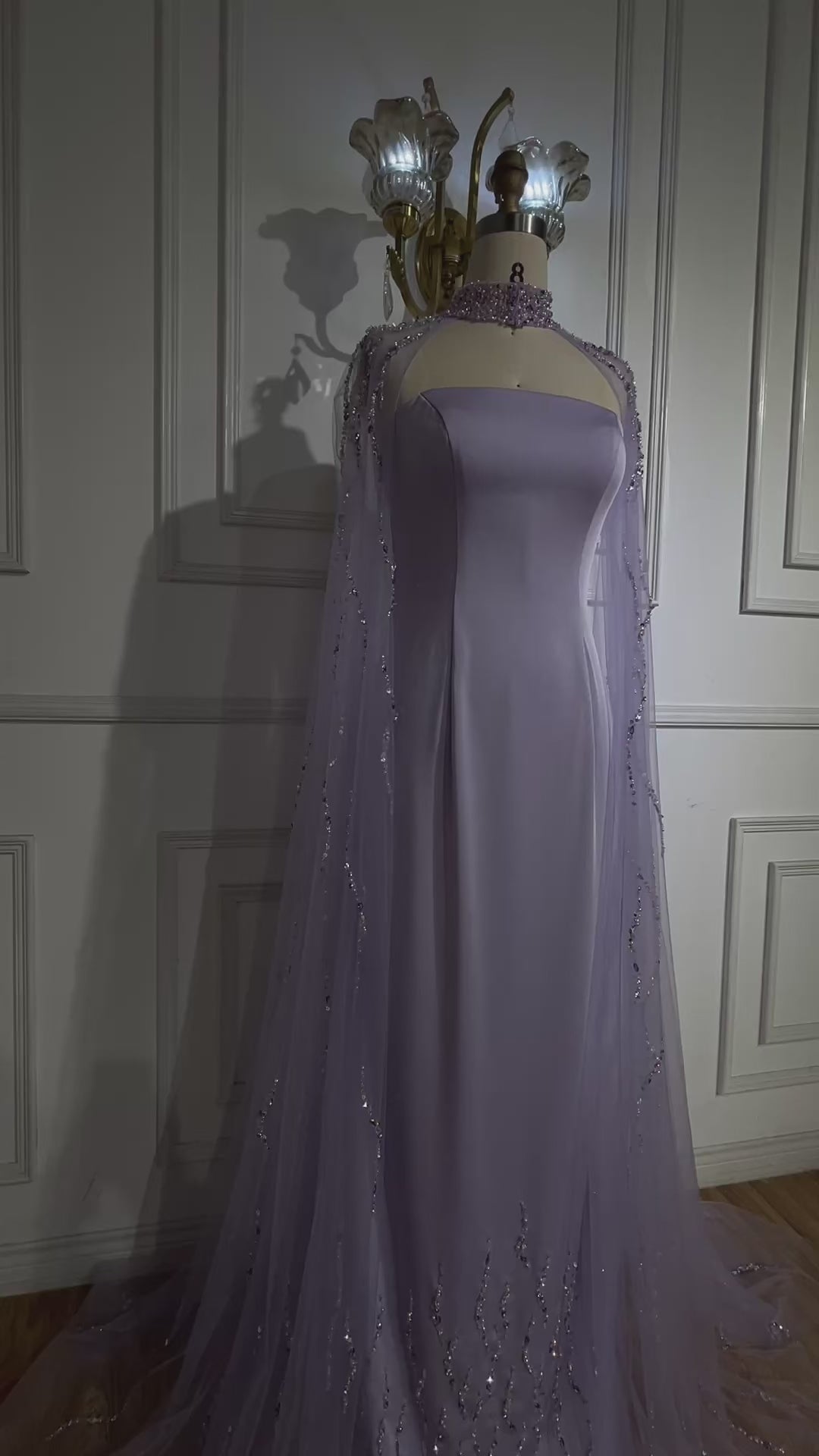 Lilac Elegant Evening Dresses with Luxury Beaded Long Cape Gown for Party LA72828