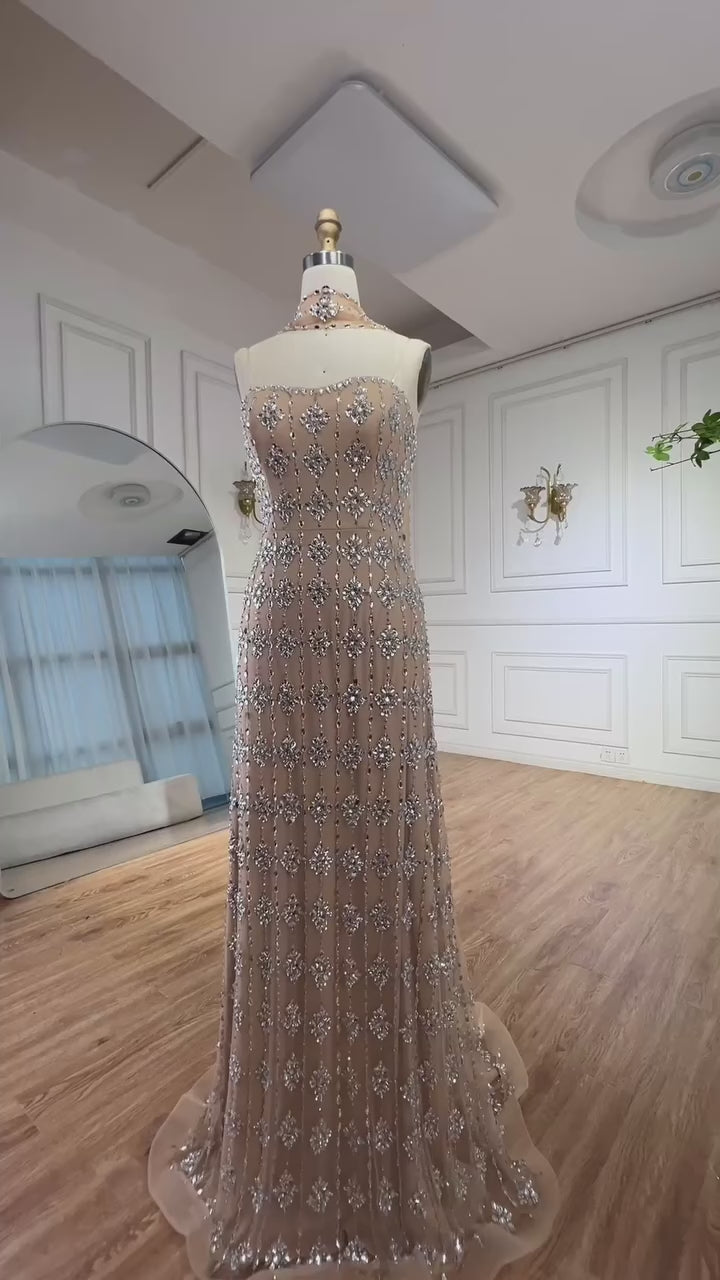 Luxury Nude Beaded Mermaid Evening Dress for Occasion Saudi LA72871