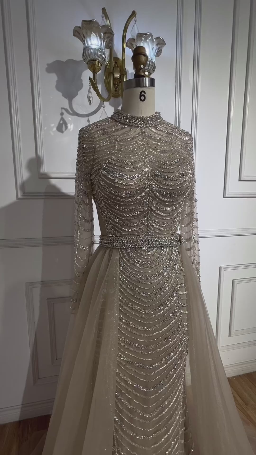 Luxury Caramel Beaded Mermaid Evening Dress with Overskirt LA72362A