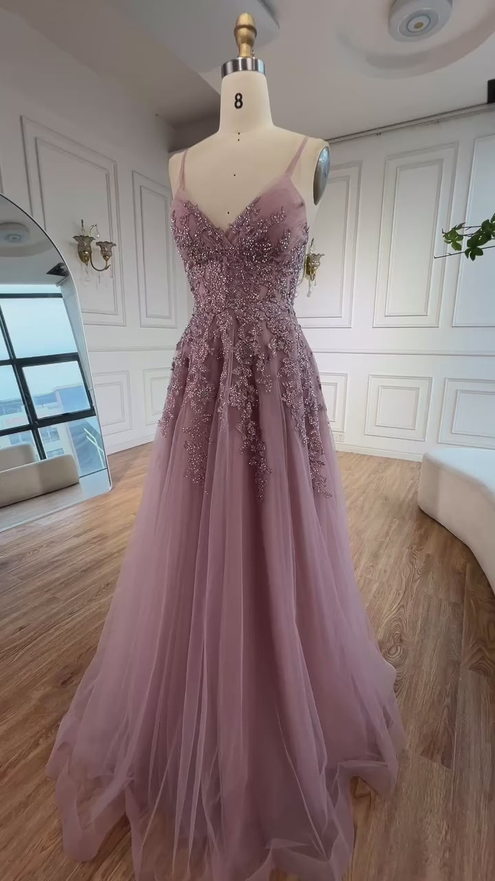Luxury Pink Tulle A Line Prom Dress with Appliques LA73009
