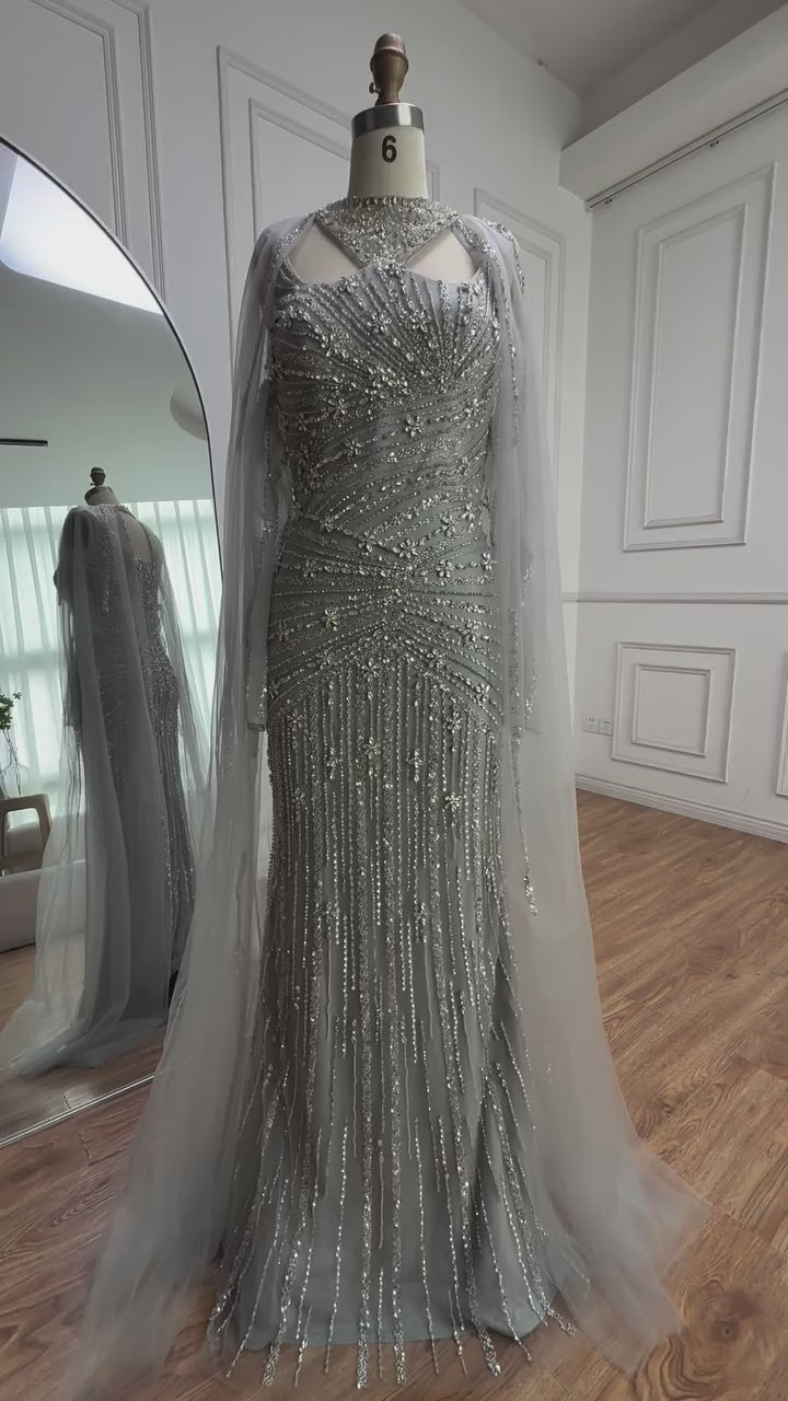 Luxury Caramel Mermaid Evening Dress with Cape Sleeves LA73052