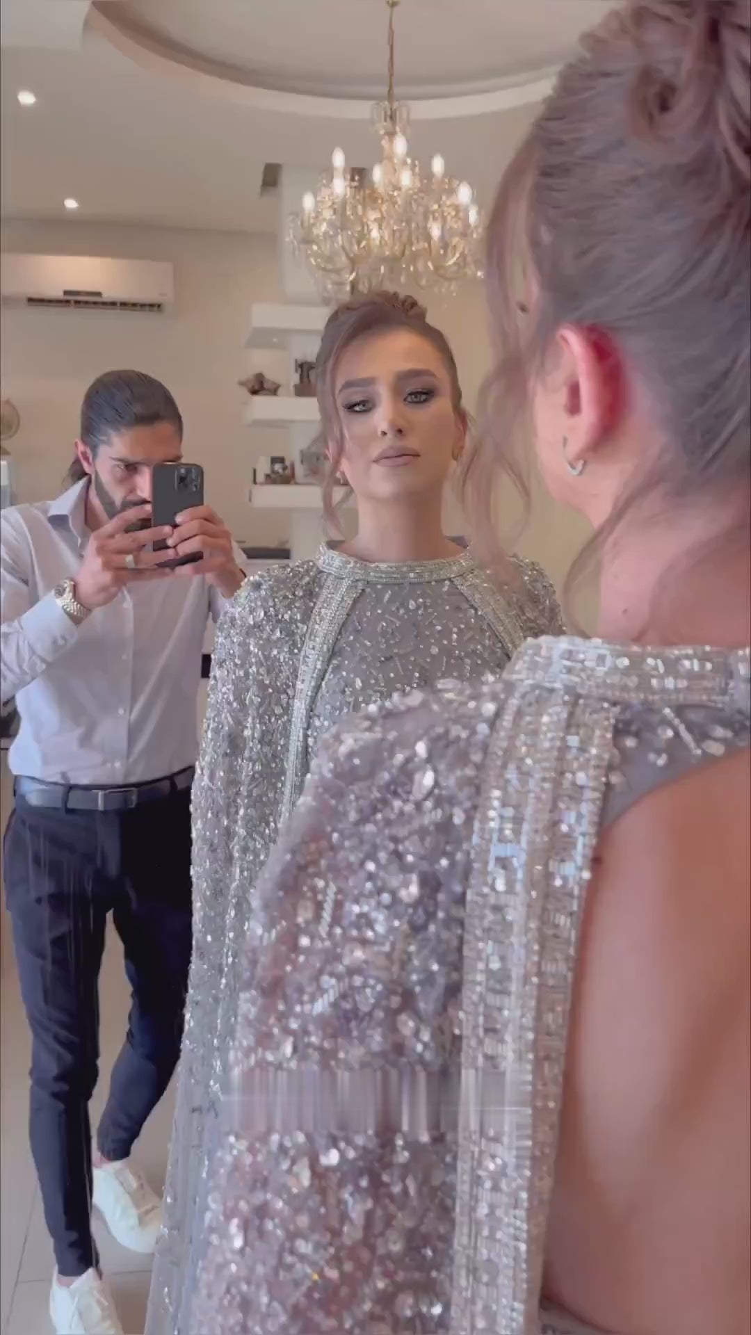 Luxury Gray Arabic Mermaid Evening Dress with Cape LA72180