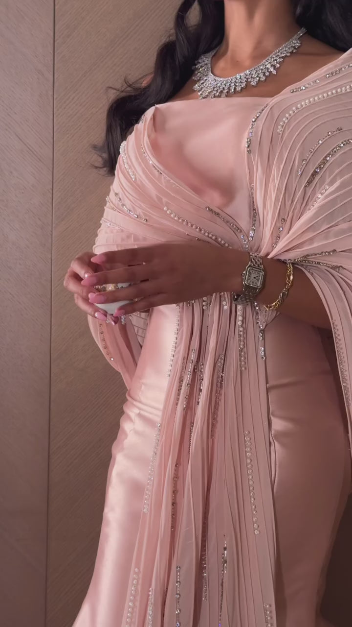 Luxury Pink Evening Dress with Cape LA72989