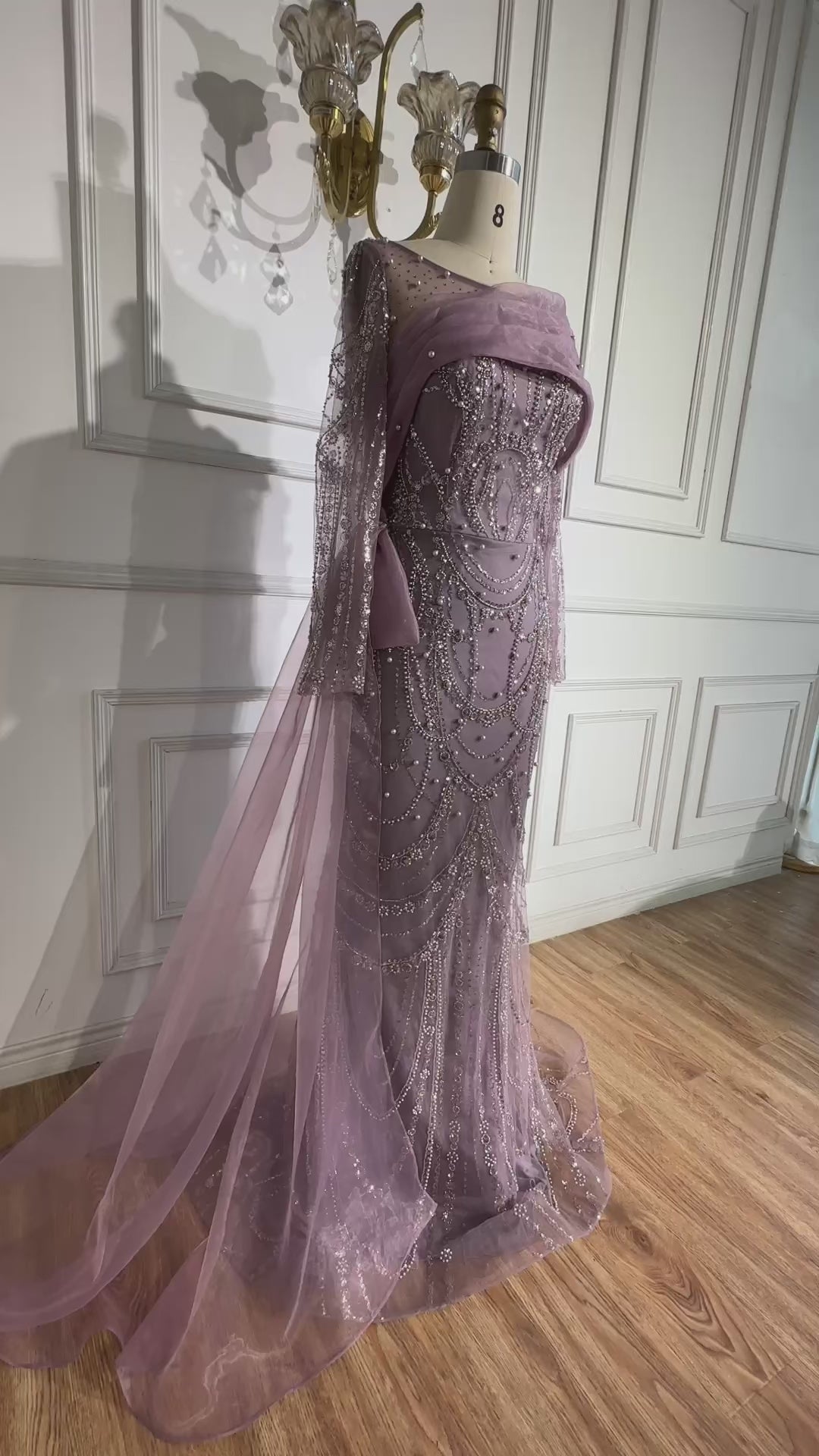 Luxury Pink Beaded Mermaid Evening Dress with Overskirt LA72348A