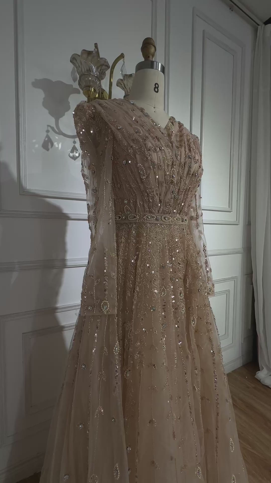 Luxury Nude A Line Beaded Evening Dress for Formal Occasion LA71803D