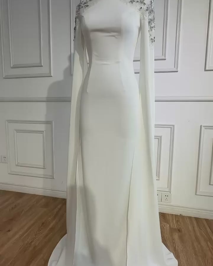 Luxury White Mermaid Evening Dress with Cape LA70934