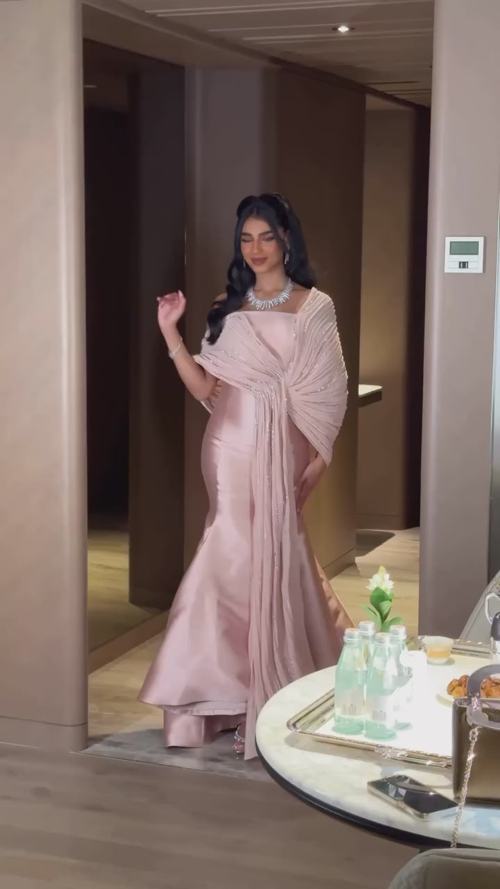 Luxury Pink Evening Dress with Cape LA72989