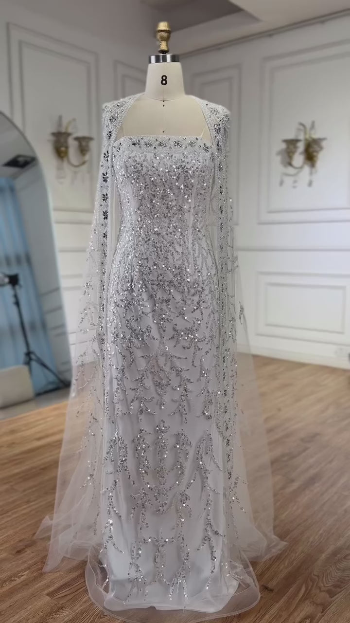 Luxury White Dubai Arabia Beading Evening Dress With Cape LA72870
