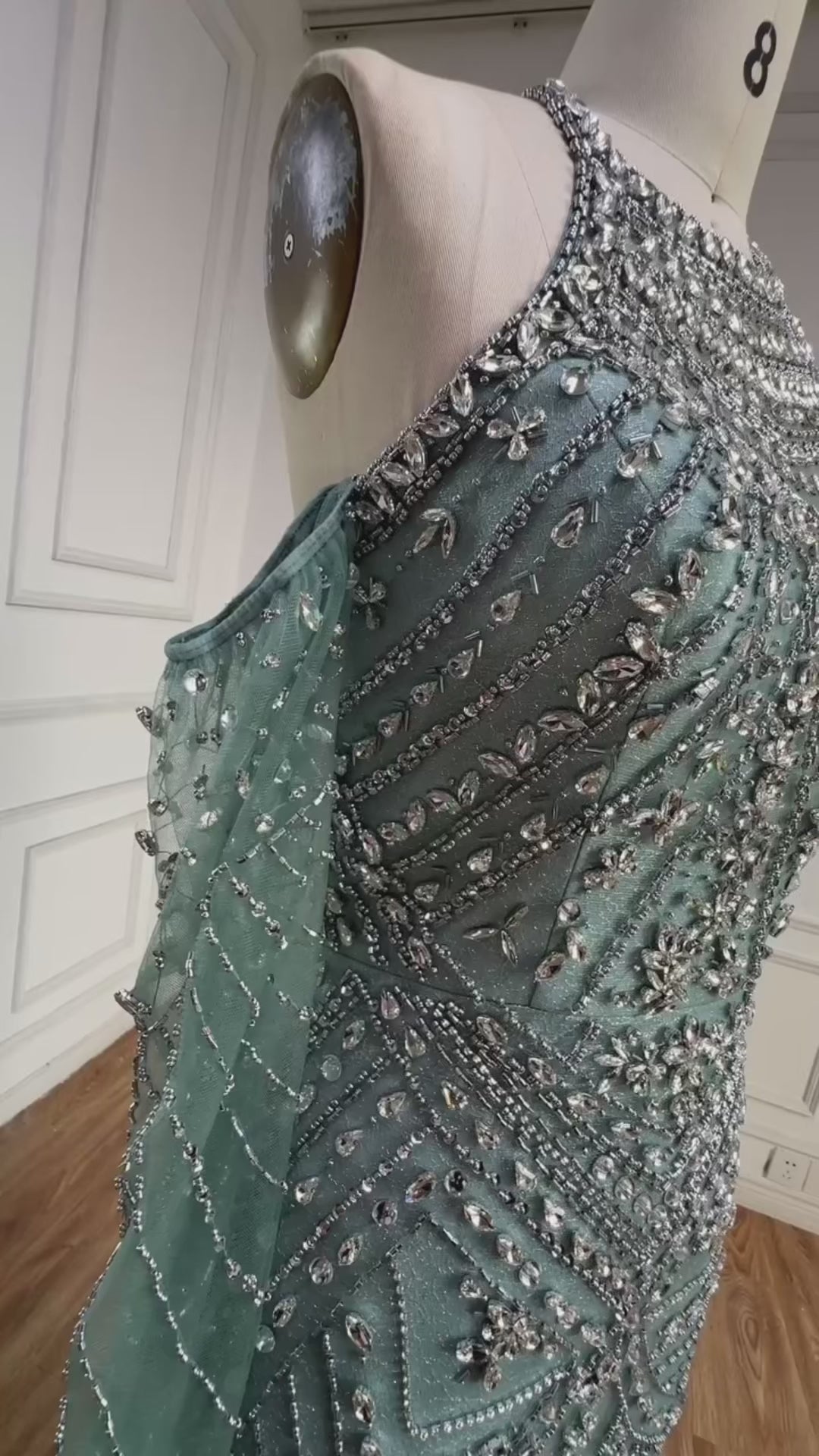 Luxury Turquoise Mermaid Evening Dress Detachable Sleeves LA72925