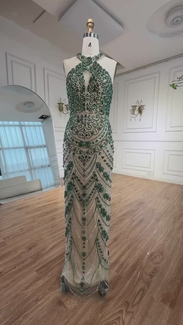 Luxury Blue Beaded Mermaid Evening Dress LA72858