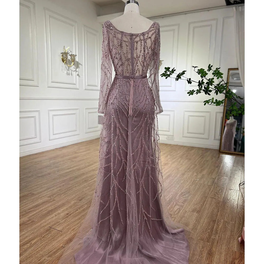 Arabic Pink High Split Beaded Luxury Dubai Long Evening Dresses Gowns For Women Wedding Party LA71917