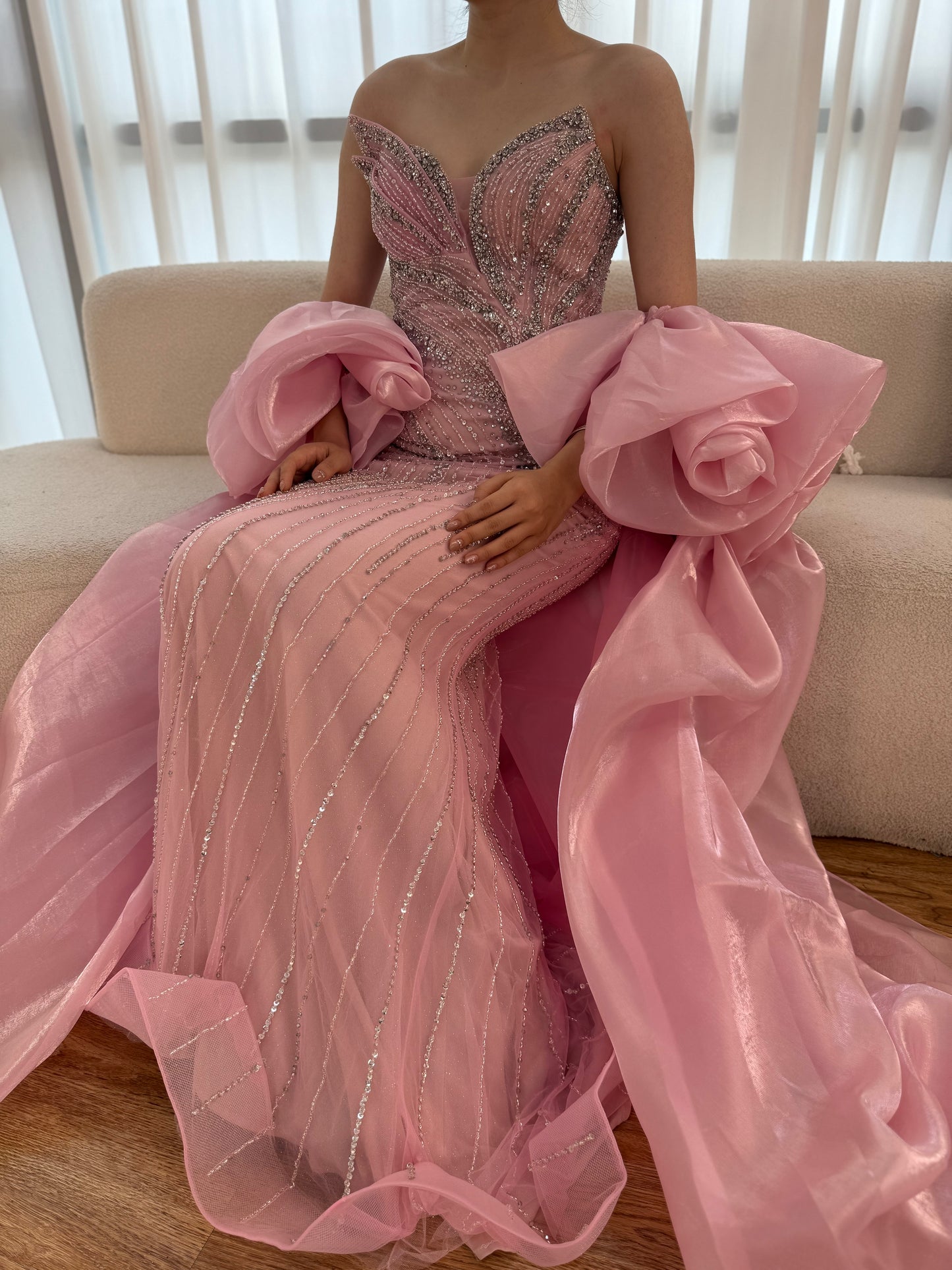 Luxury Red Strapless Mermaid Evening Dress with Cape LA72896