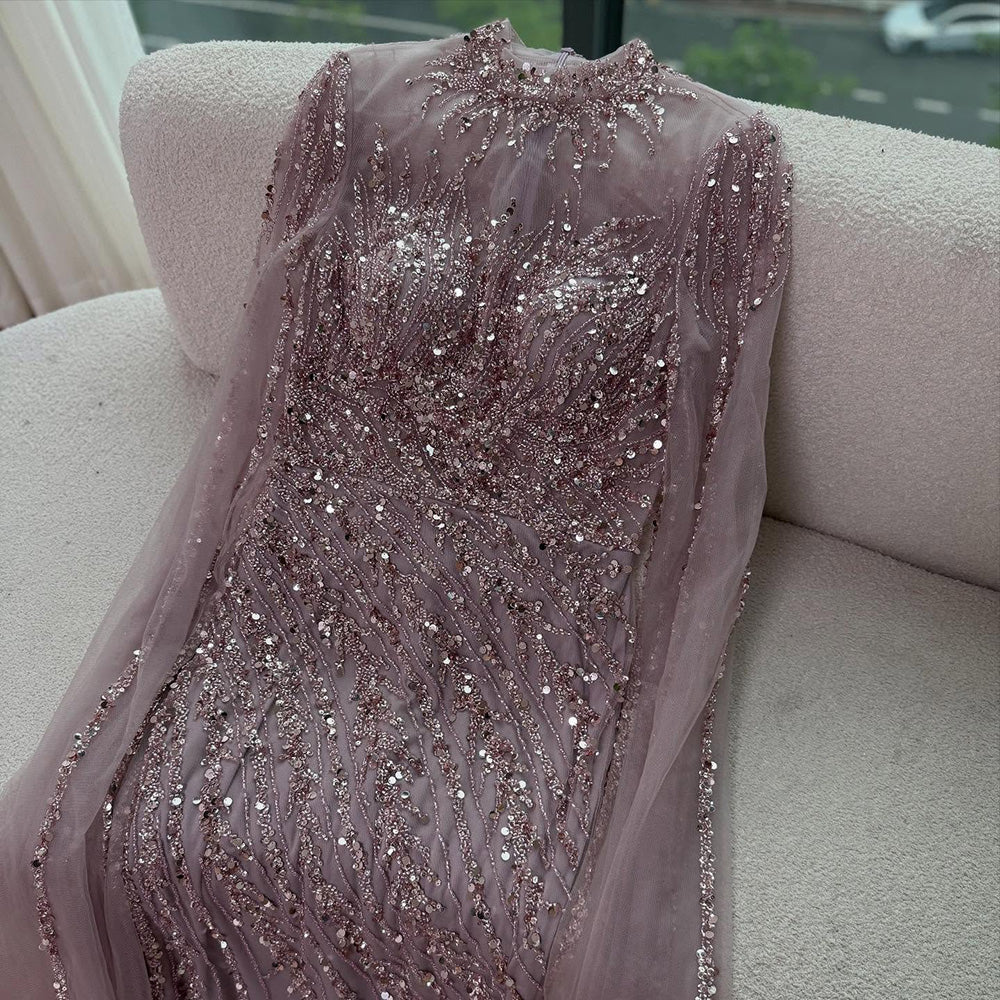 Luxury Nude Mermaid Evening Dress with Cape Sleeves LA71885A