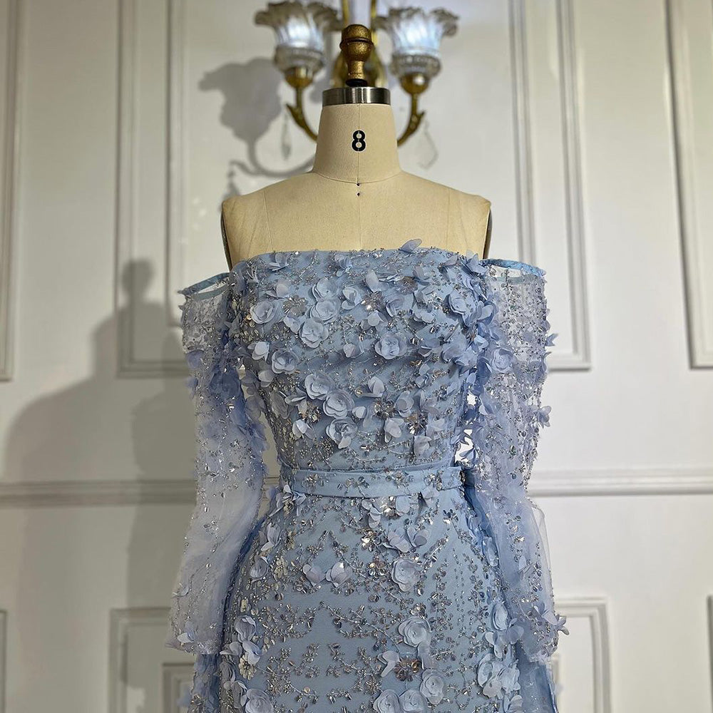 Rosa Abendkleid im Meerjungfrauenstil mit Perlenbesatz, Überrock und Applikationen LA72641