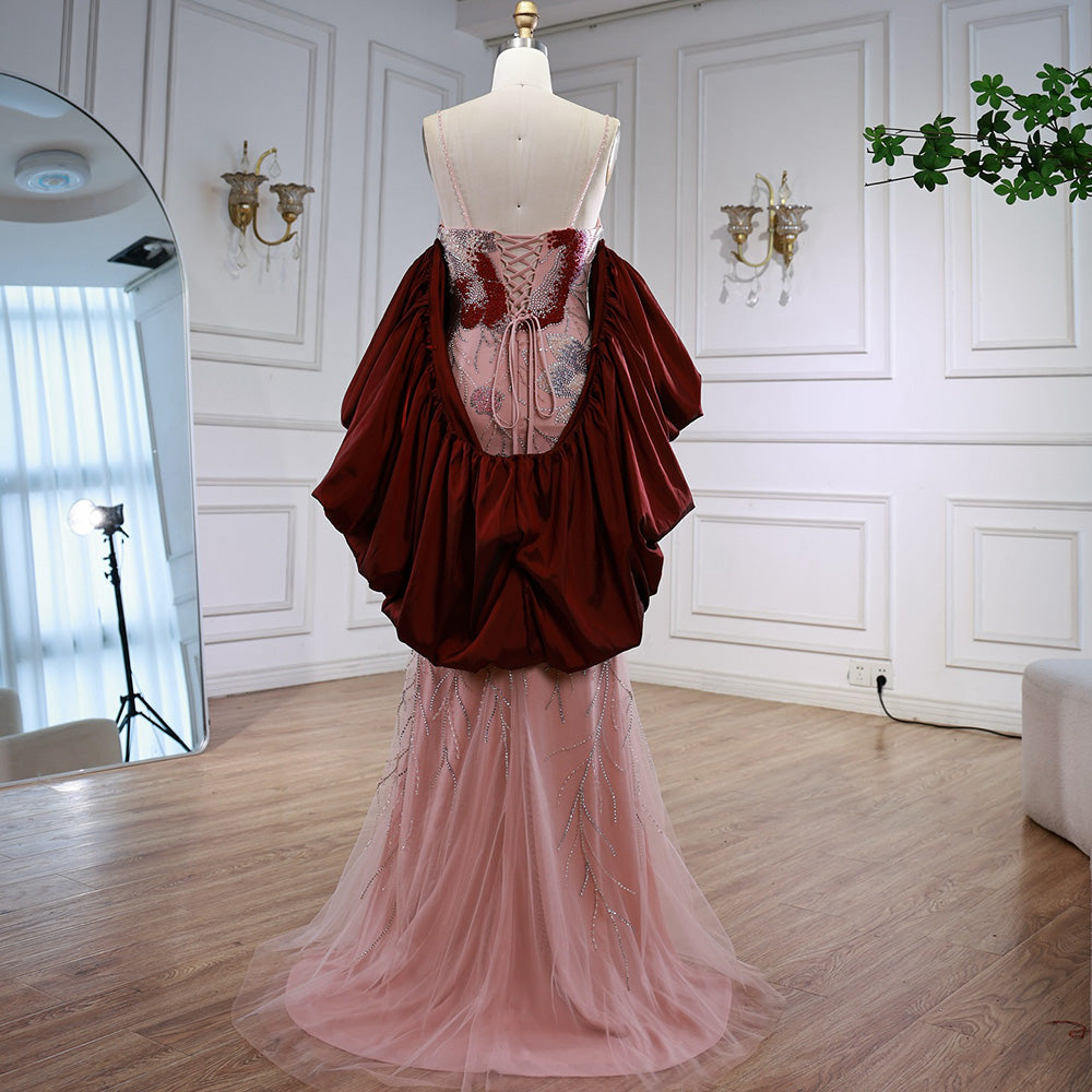 Luxury Designer Dreamy Pink Evening Dress With Cape Sleeves LA72850