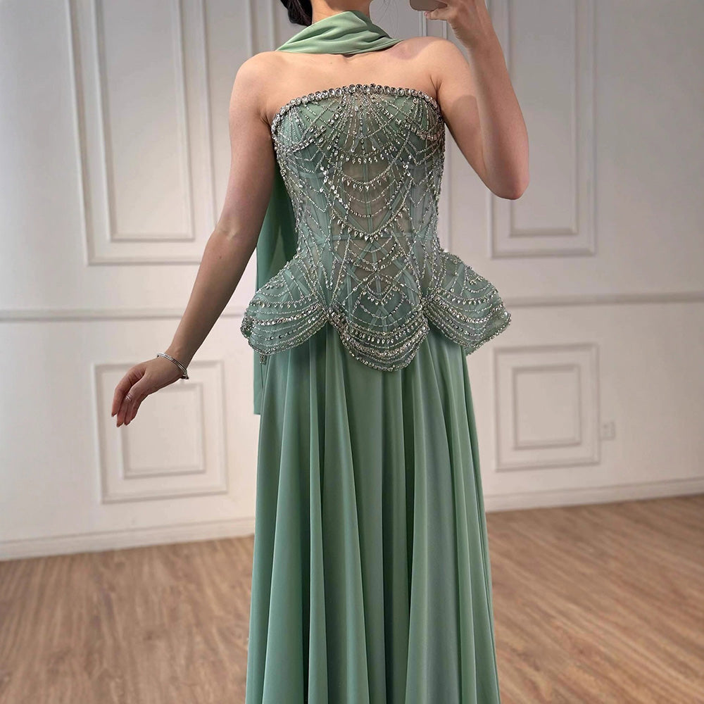 Luxury Designer Nude Beaded Chiffon Evening Dress LA72915