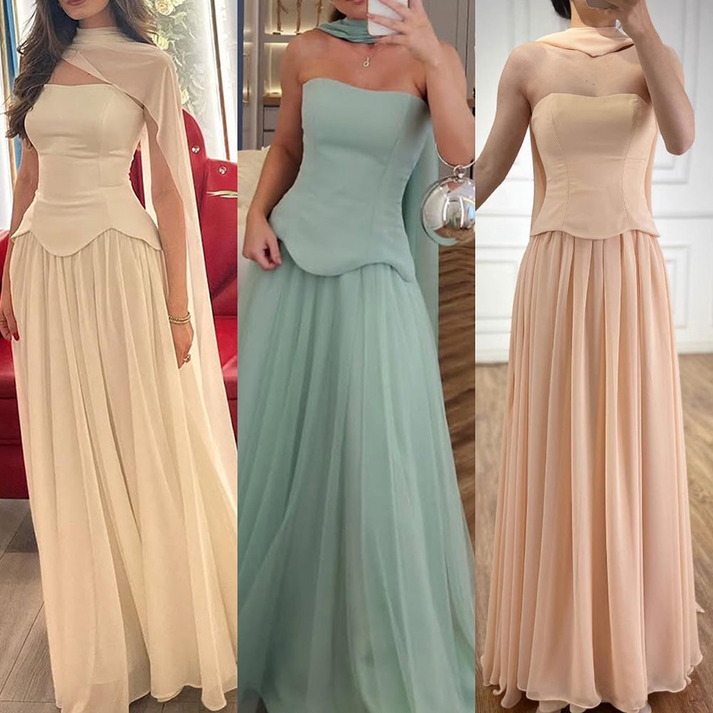 Luxury Turquoise A Line Strapless Evening Dress with Cape LA73012