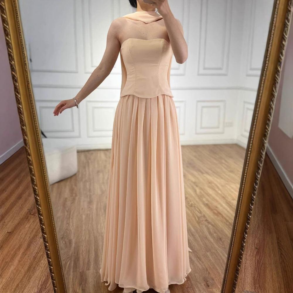 Luxury Turquoise A Line Strapless Evening Dress with Cape LA73012