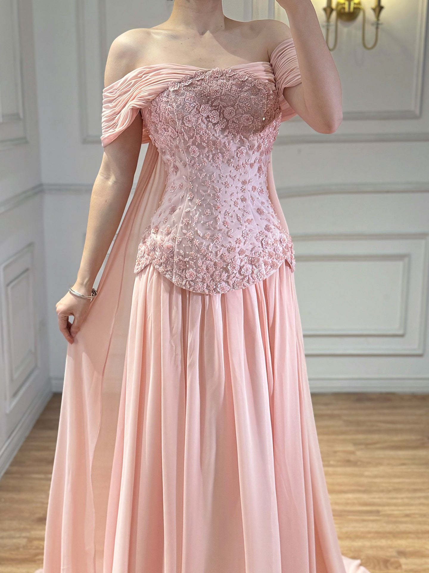 Luxury Pink A-Line Beaded Evening Dress LA73438