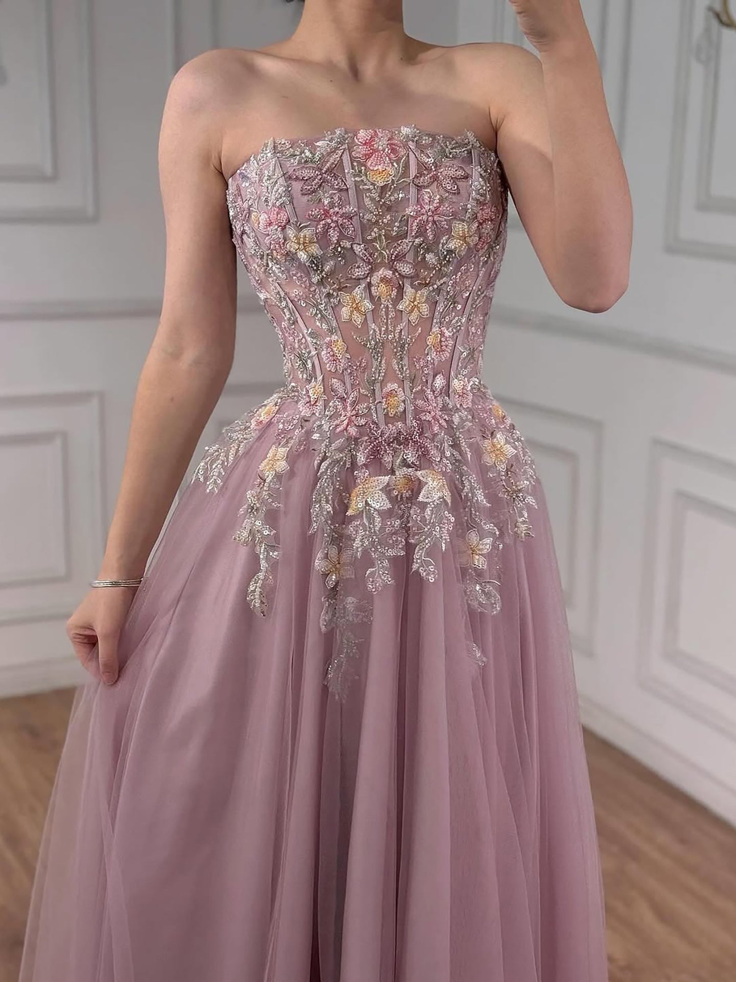 Luxury Saudi Arabic Pink Appliques Beaded Mermaid Prom Dress LA73458