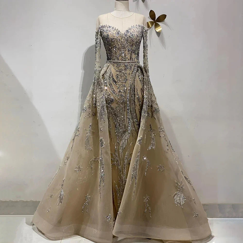 Muslim Mermaid Nude With Overskirt Beaded Dubai Evening Dresses Gowns For Wedding Party LA71943