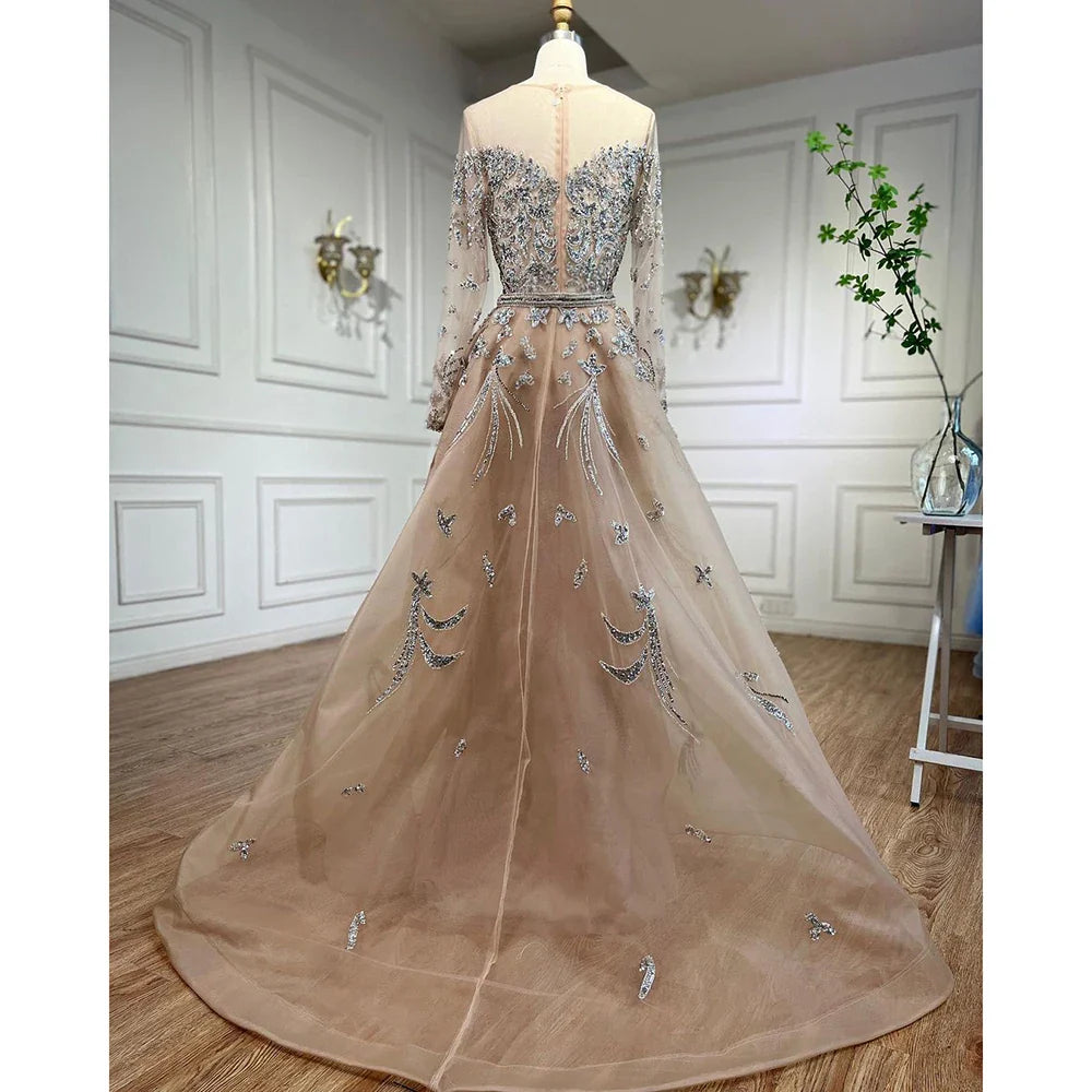 Muslim Mermaid Nude With Overskirt Beaded Dubai Evening Dresses Gowns For Wedding Party LA71943