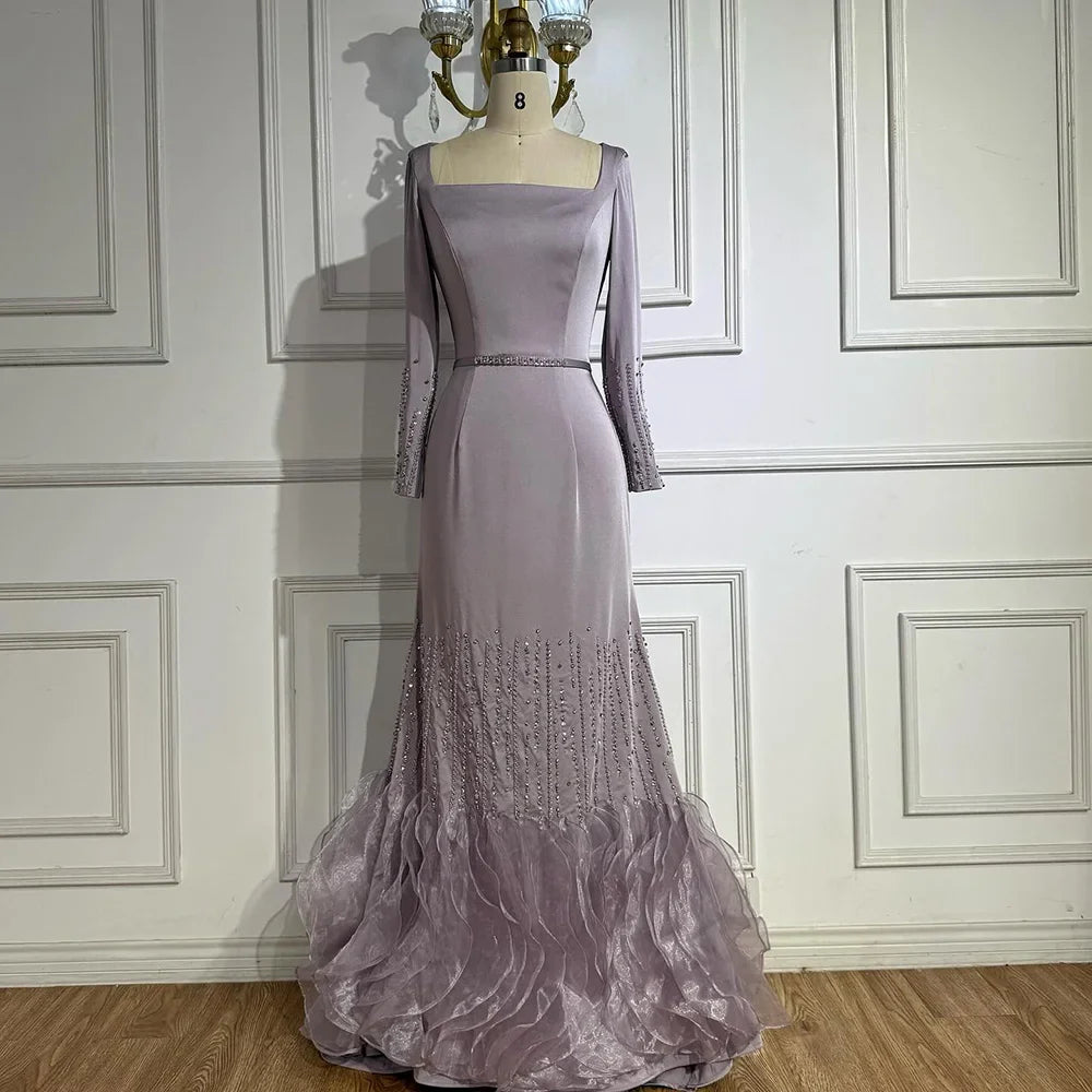 Luxury Lilac Ruffles Dubai Evening Dress Saudi Wedding Party LA72952