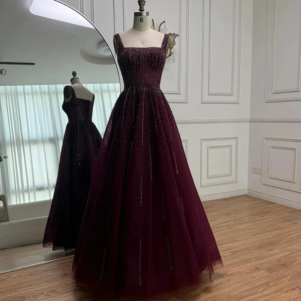 Purple Luxury Square Evening Dresses Arabic Gowns For Party Prom Dress Party LA72857