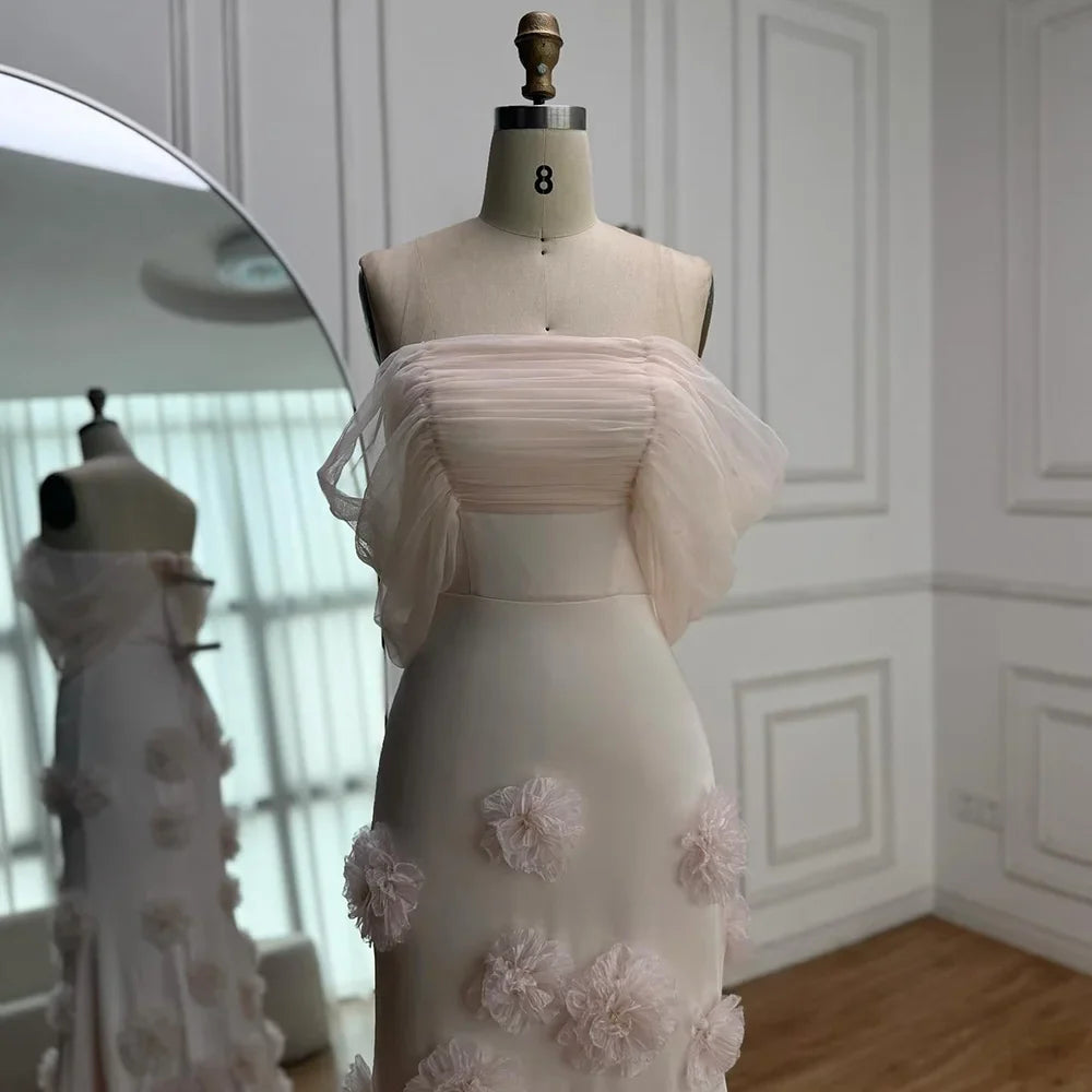 Elegant pink 3D flower off-shoulder evening dress LA72943