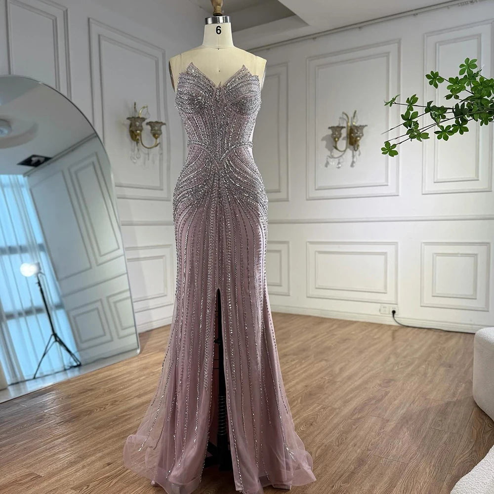 Nude Mermaid Evening Dress with Detachable High Neck Tassel LA72891A