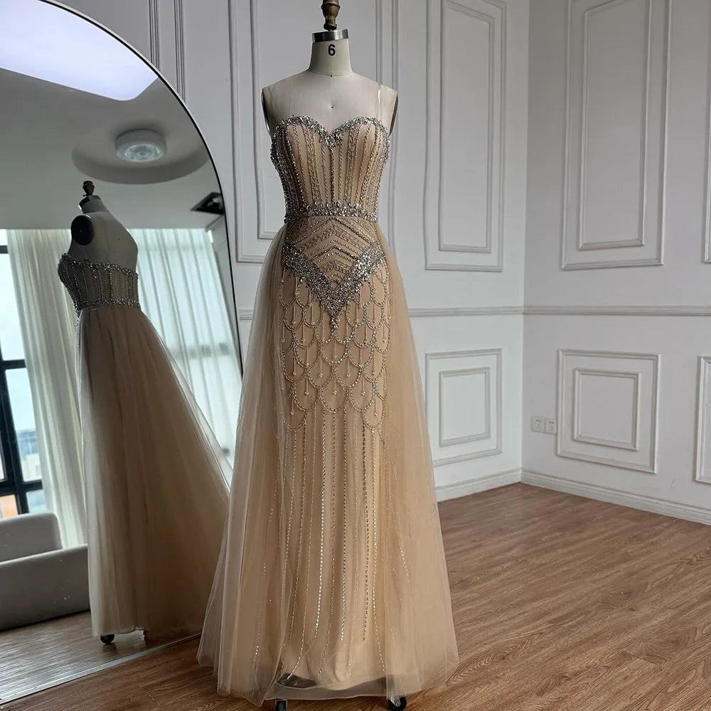 Luxury Gray Beaded Evening Dress with Overskirt LA73129