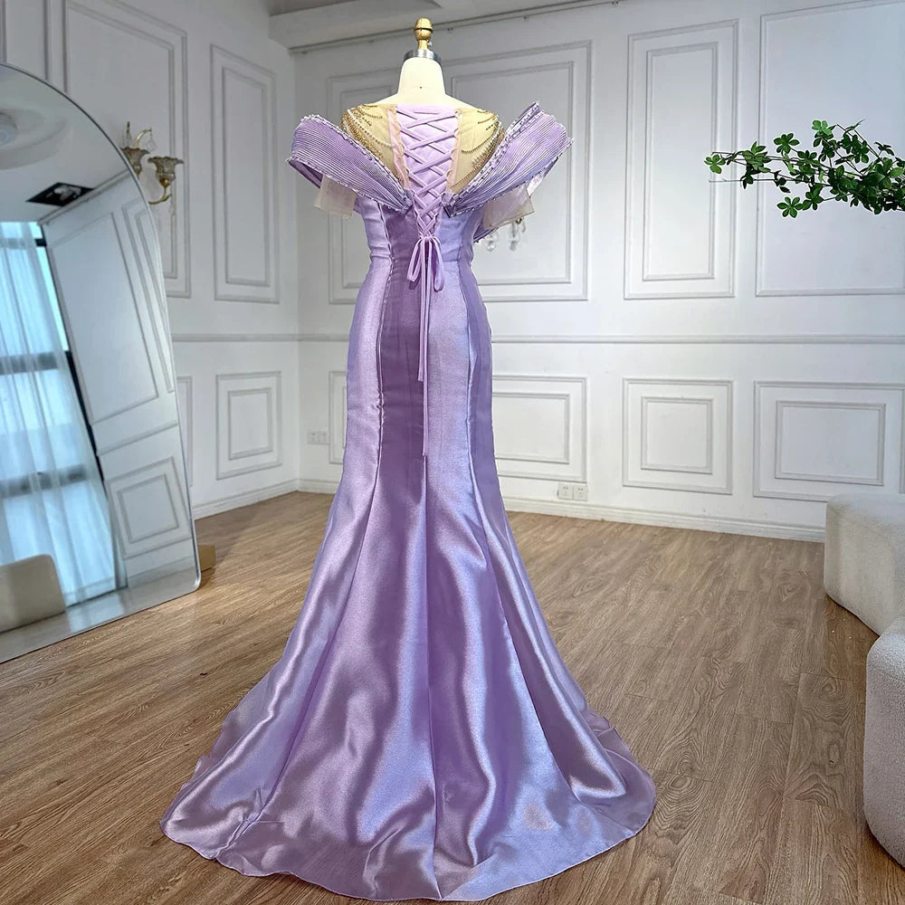 Luxury Designer Mermaid Satin Lilac Evening Dresses Gowns For Party LA72902