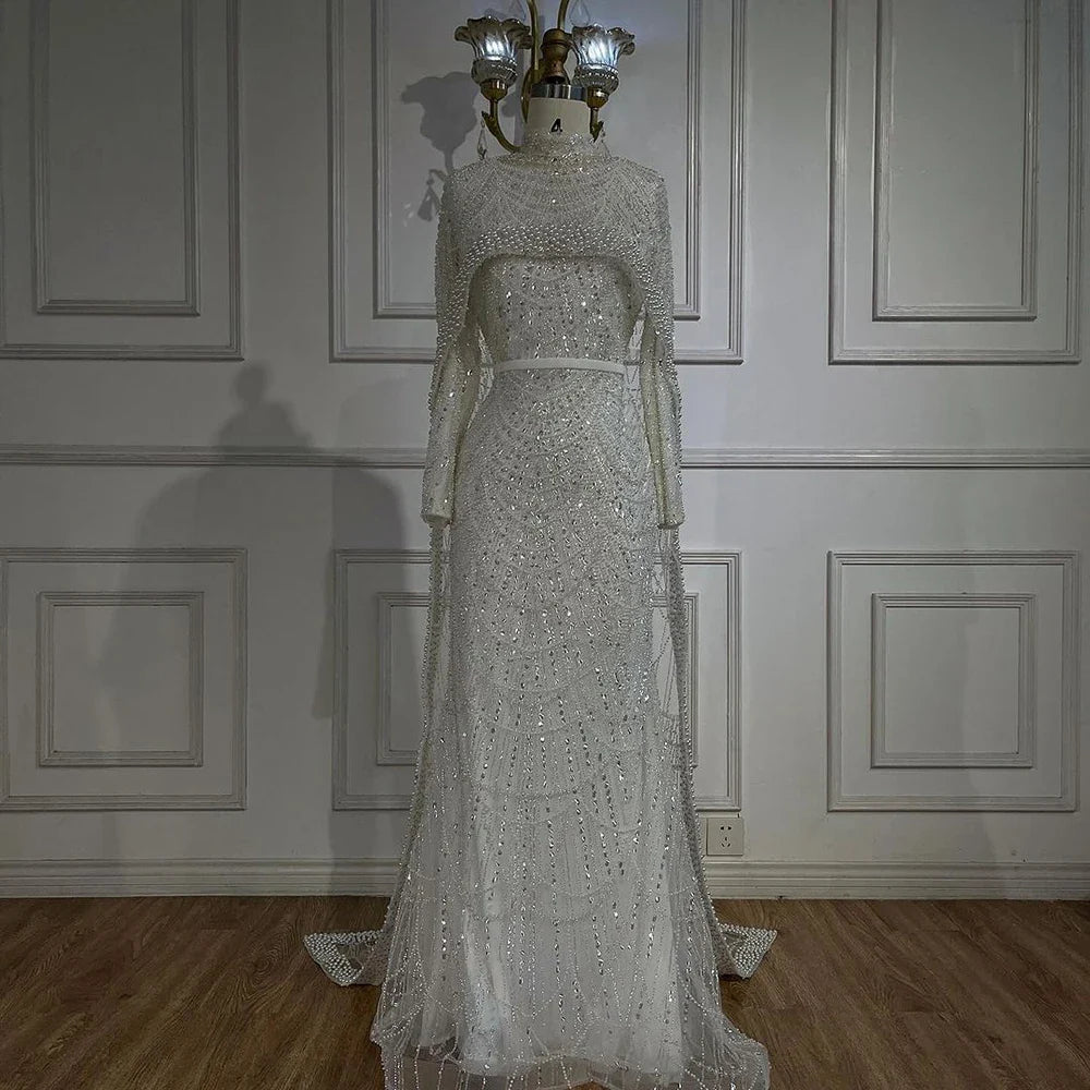 Modest Beaded Long Cape Dubai Evening Dresses LA72032M