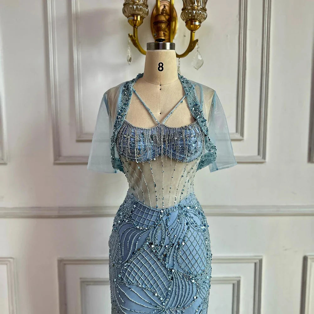 Luxury nude Spaghetti Strap Beaded Mesh Evening Dress LA72927