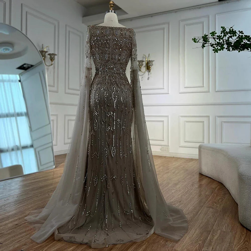 Luxury Caramel Evening Dress with Sleeves Cape 2025 LA72966