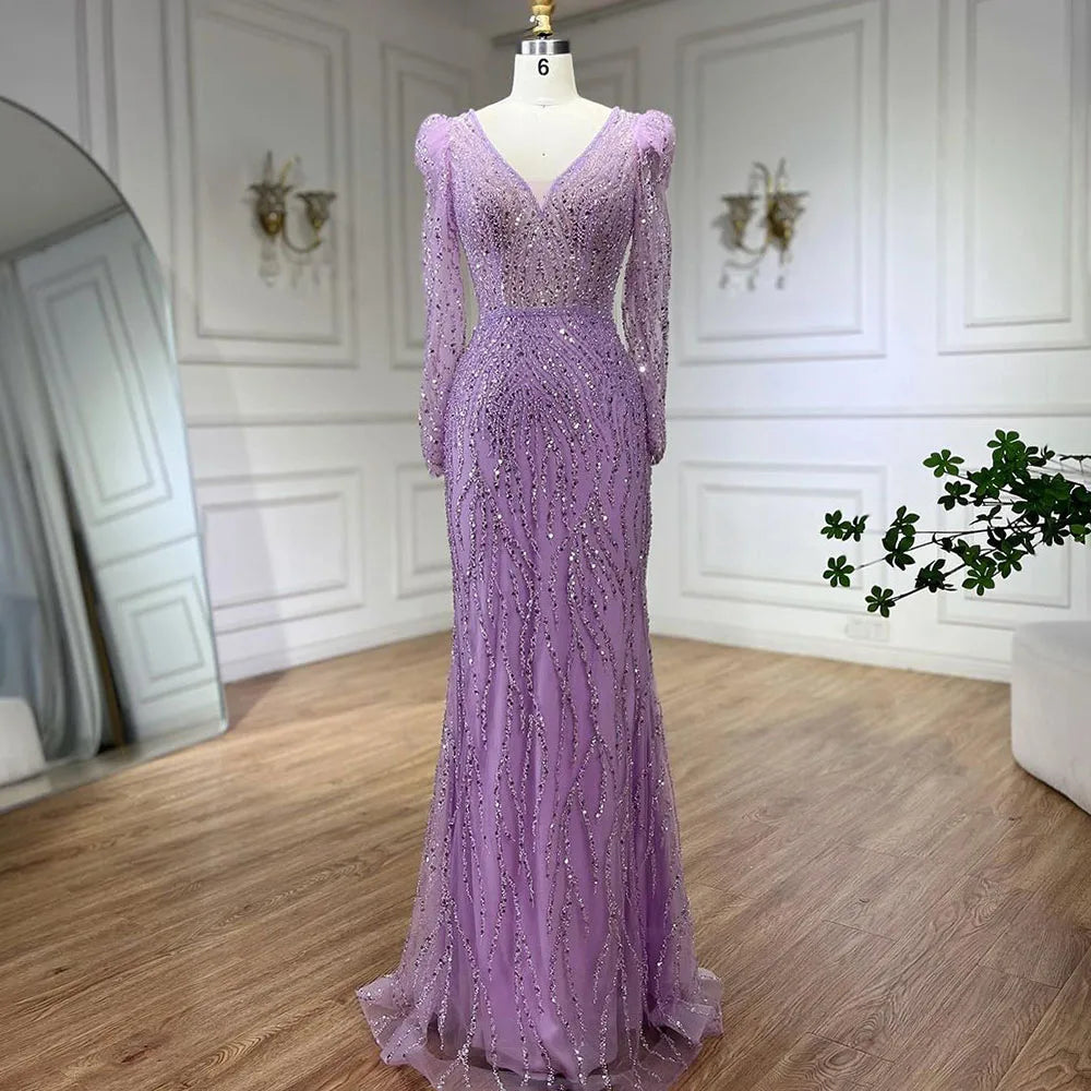 Luxury Lilac Mermaid Beaded Evening Dress LA71931