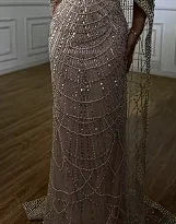 Blue Square Evening Dress With Long Sleeve Plus Size LA72032N